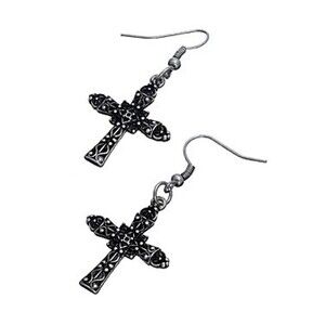 Silver Antique Cross Drop Earrings – Fish Hook Back, 1 1/4” Length